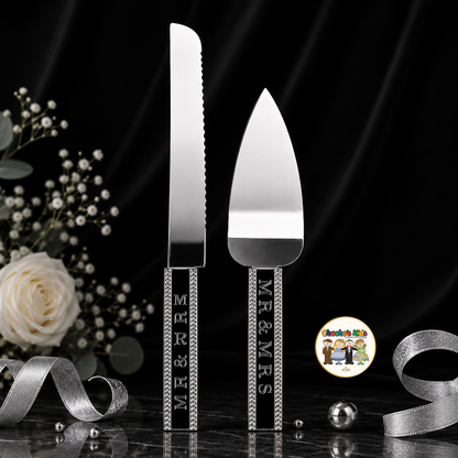 Mr. & Mrs. Knife & Serving Set (Silver)-002