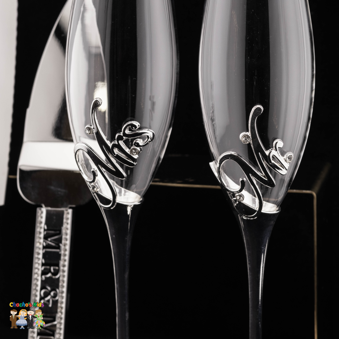 Wedding Flutes & Serving Set- Silver-002