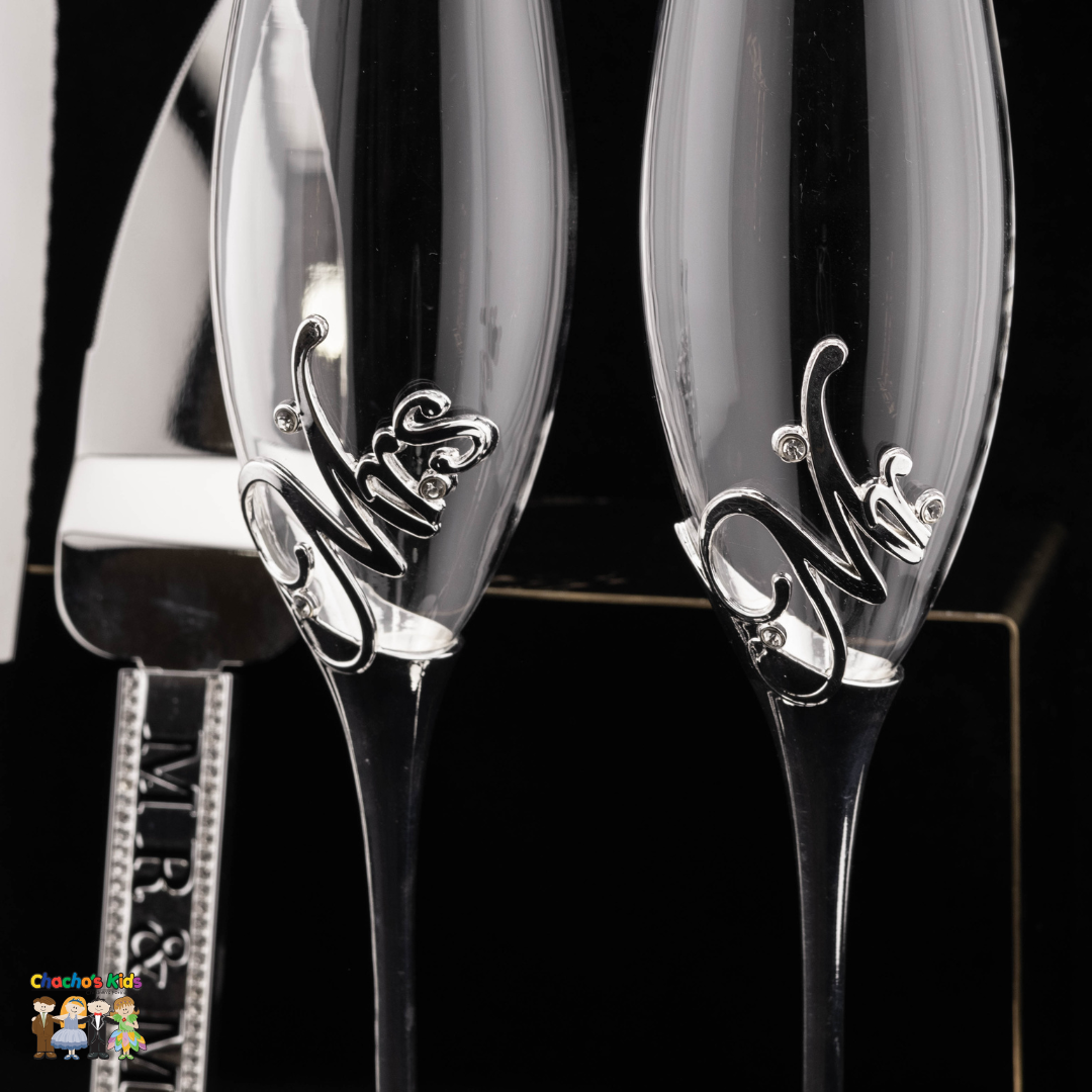 Super Elegant Wedding Wine Cups/ Wedding Flutes & Serving Set- Silver-002-Wedding Accessories-Chacho's Kids