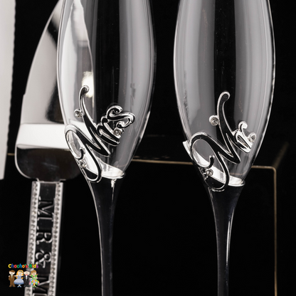 Wedding Flutes & Serving Set- Silver-002