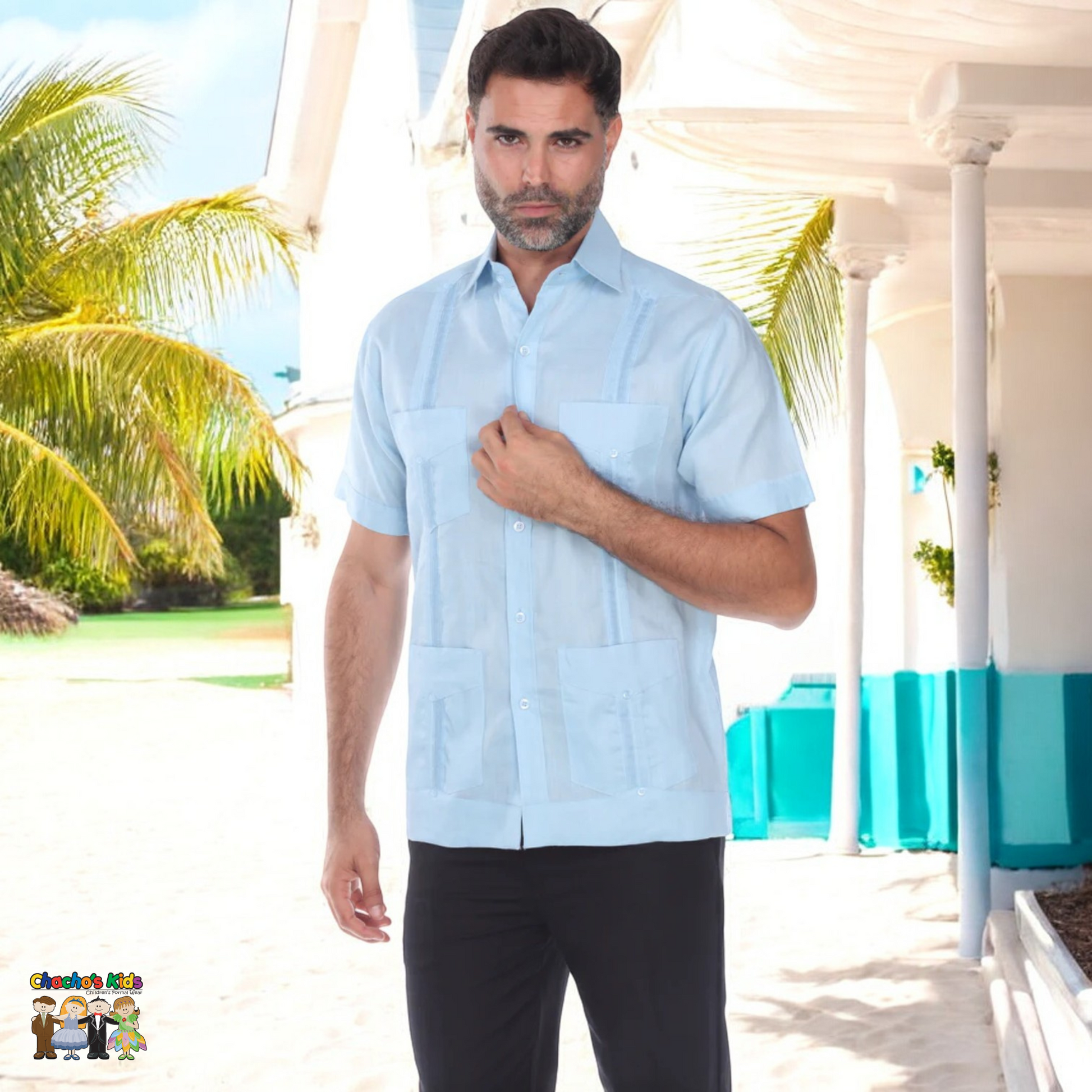 Men's Guayabera (1673)-Boys-Light Blue-S-Chacho’s Kids