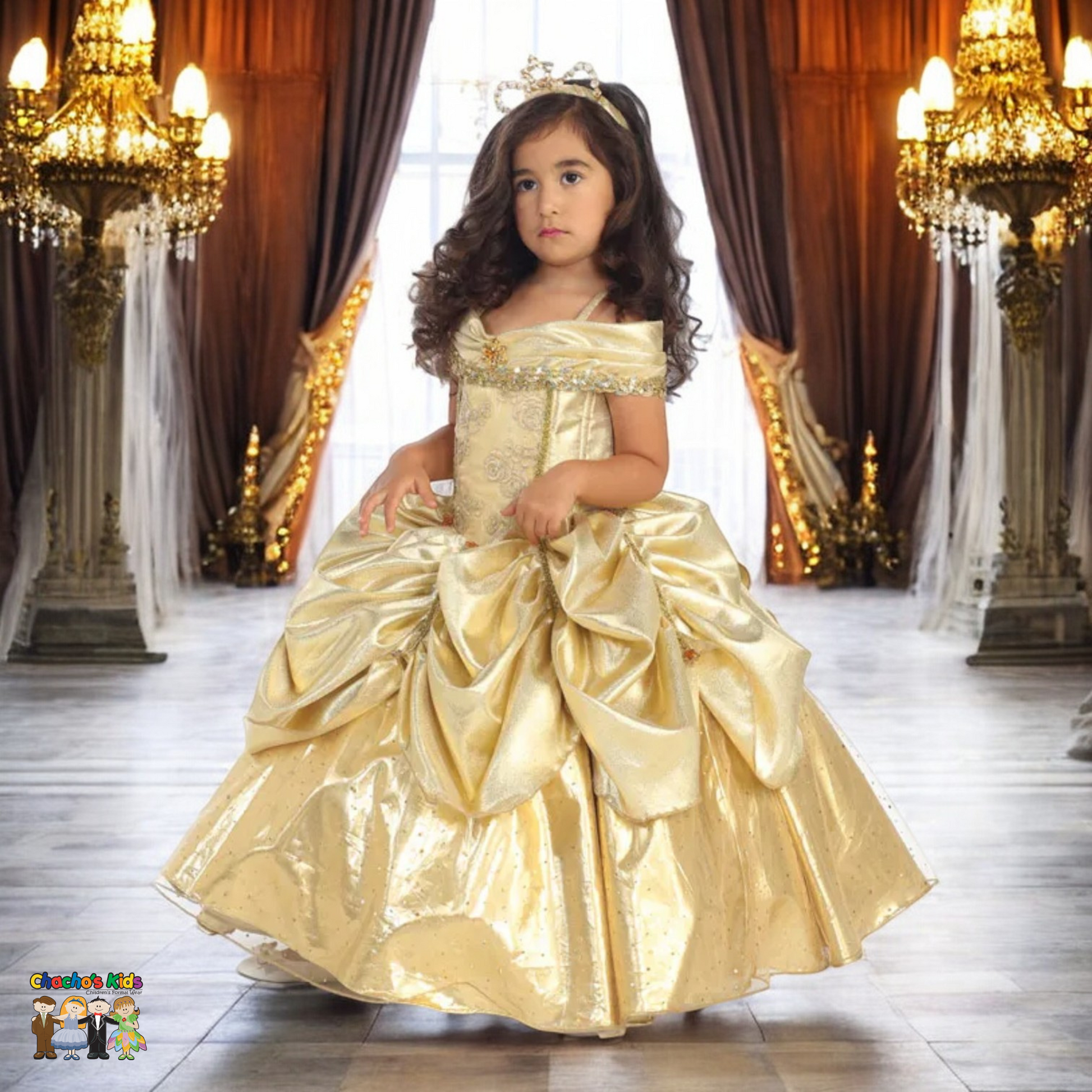 Gala Gold Princess Dress (1220)-Girls-1-Chacho's Kids