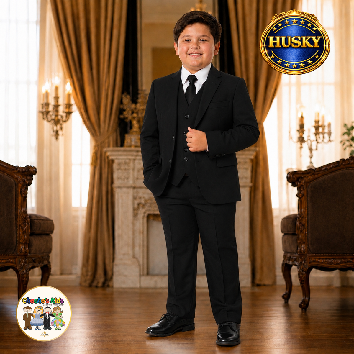 Executive Italian-Cut Boys Husky Suit-Premium (Black)