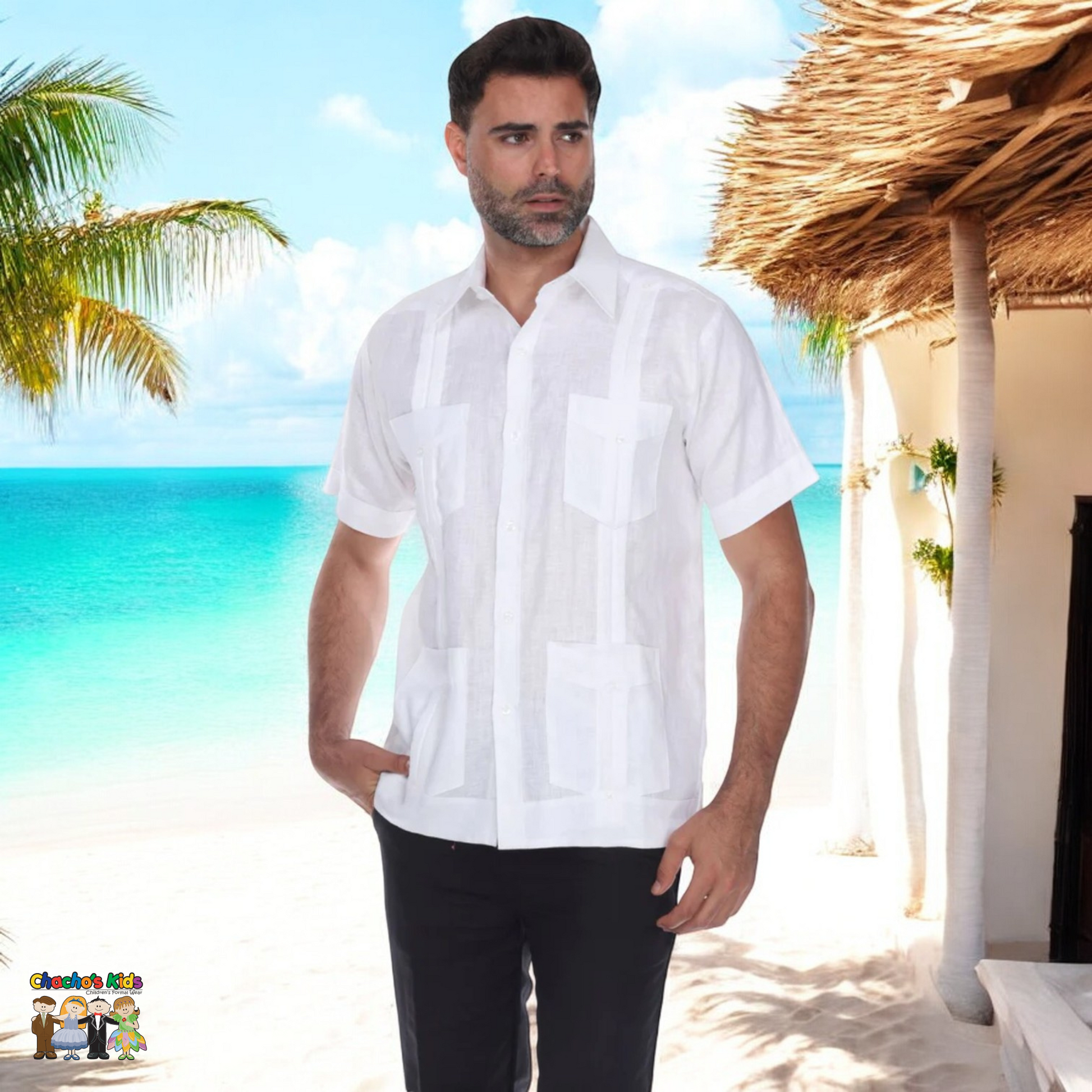 Men's Guayabera (1673)-Boys-White-S-Chacho’s Kids