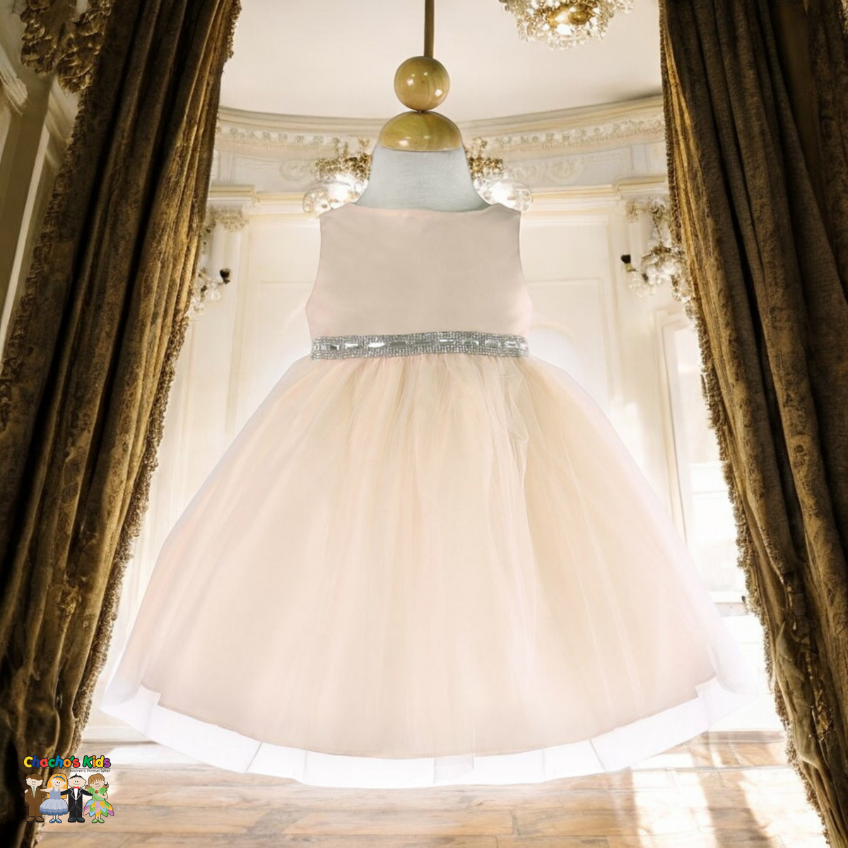 Baby Party / Flower Girl Dress (B-754)-Girls-Champagne-S-Chacho's-Kids
