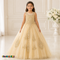 Champagne embroidered glitter tulle girls ball gown, front view, style 9004-4 - Chacho's Kids