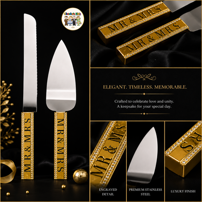 Mr. & Mrs. Knife & Serving Set (Gold)-002