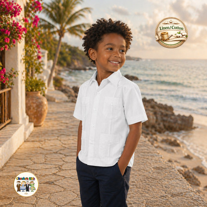 Boys Guayabera White Linen/Cotton (5545)