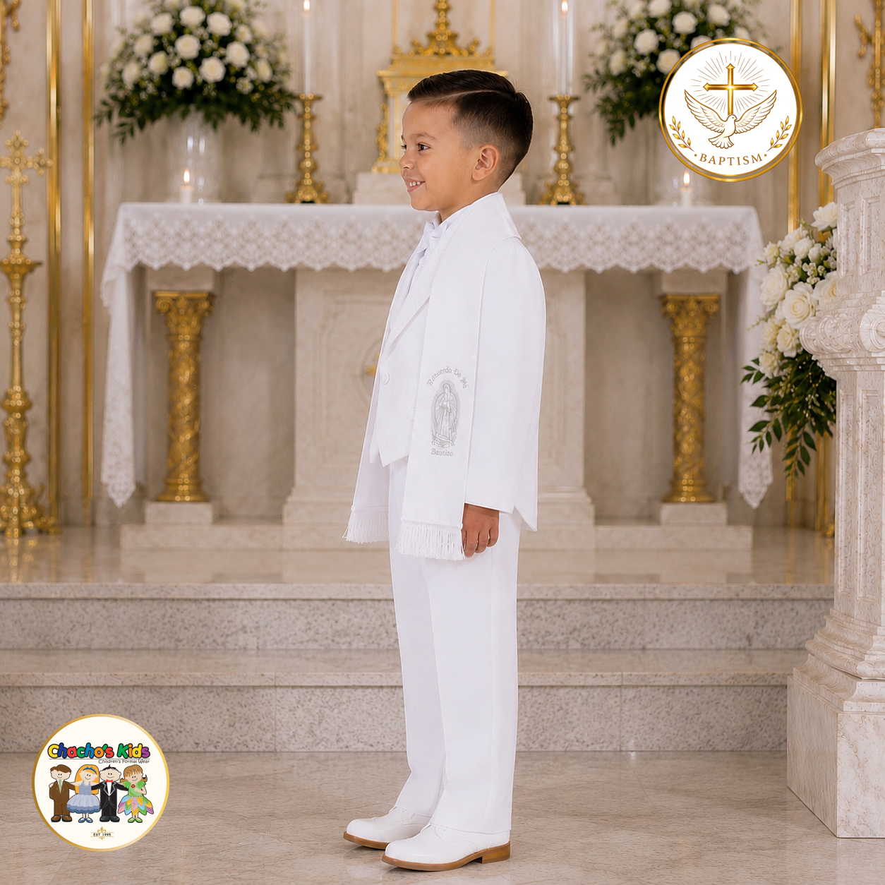 Boys Baptism Suit-Virgin Mary Embroidery (Silver)