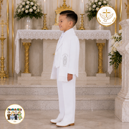 Boys Baptism Suit-Virgin Mary Embroidery (Silver)