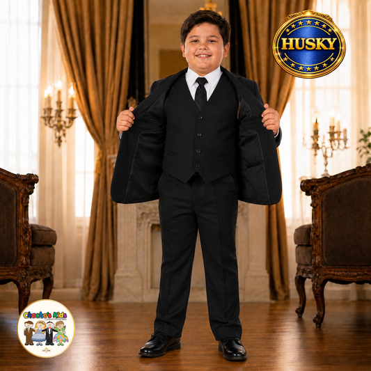 Executive Italian-Cut Boys Husky Suit-Premium (Black)