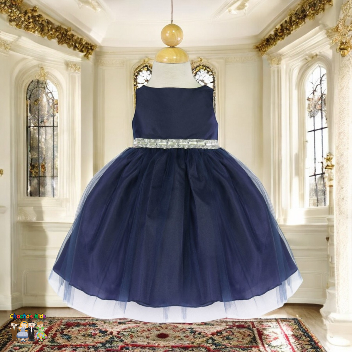 Baby Party / Flower Girl Dress (B-754)-Girls-Navy-S-Chacho's-Kids