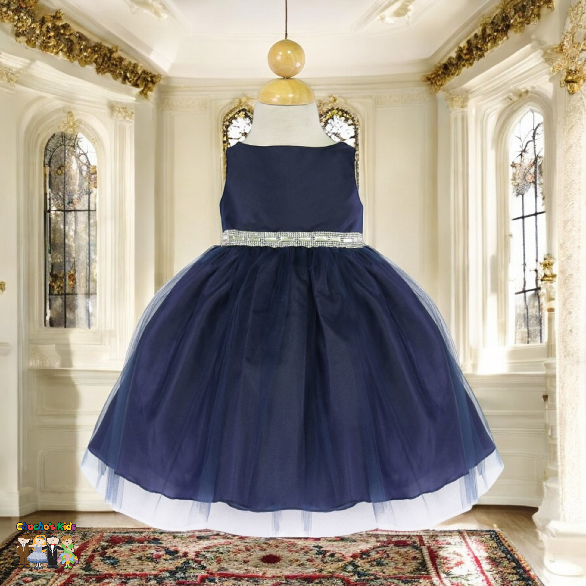 Baby Party / Flower Girl Dress (B-754)-Girls-Navy-S-Chacho's Kids