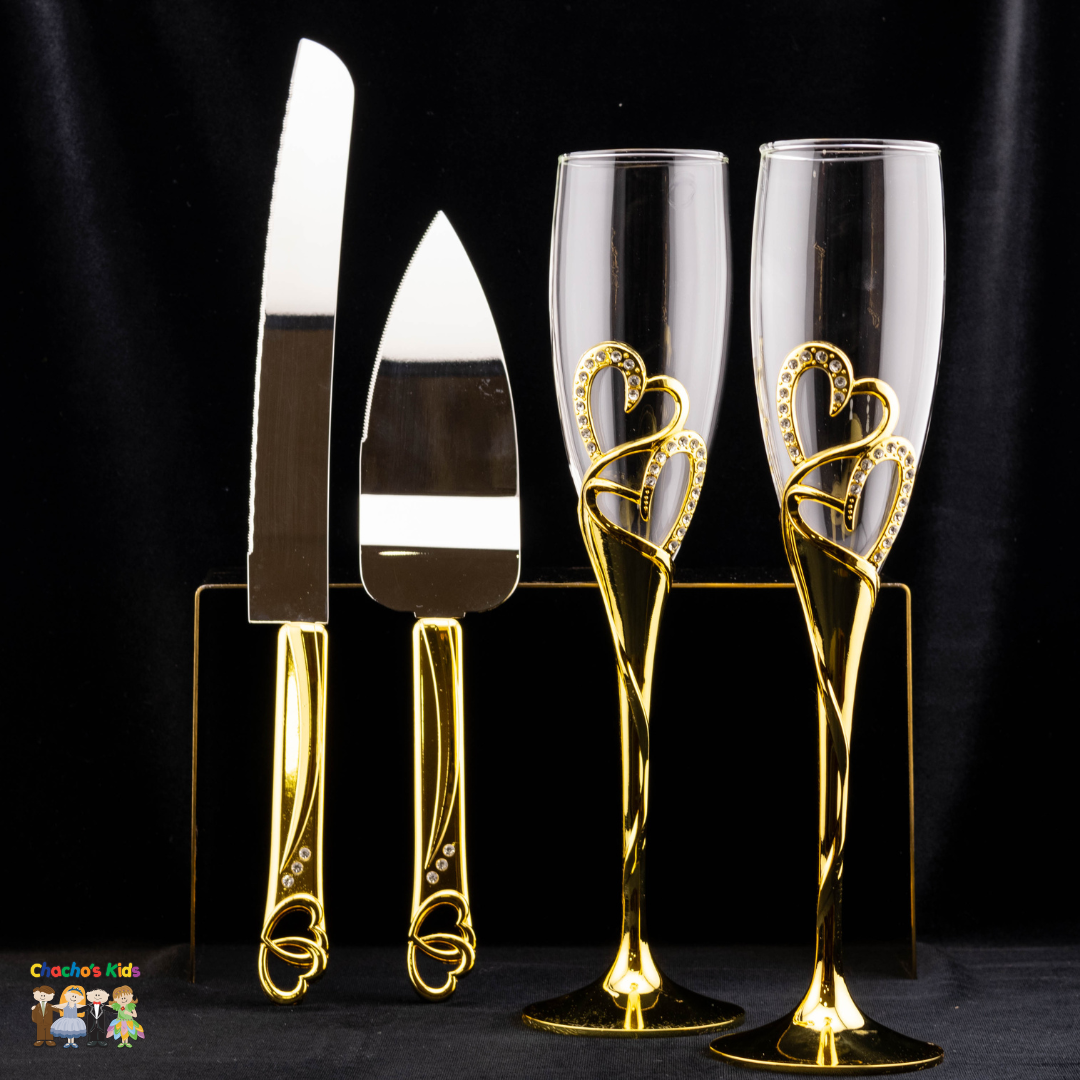 Super Elegant Wedding Wine Cups/ Wedding Flutes & Serving Set- Gold-407-Wedding Accessories-Chacho's Kids