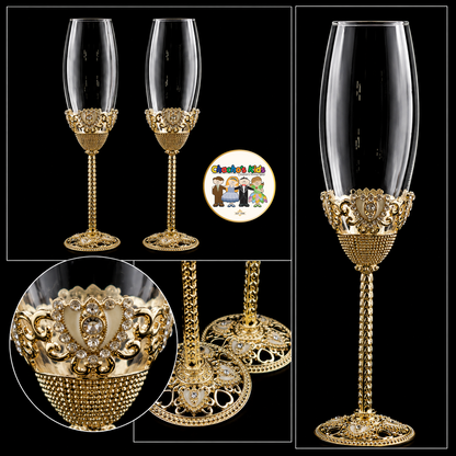 Royal Heart Wedding Flutes (Gold)-807