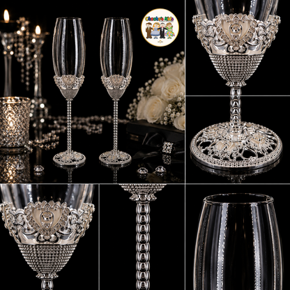 Royal Heart Wedding Flutes (Silver)-807