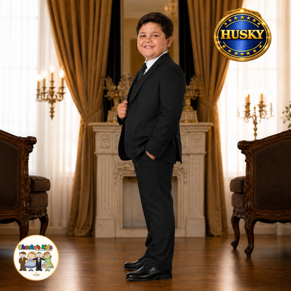 Executive Italian-Cut Boys Husky Suit-Premium (Black)