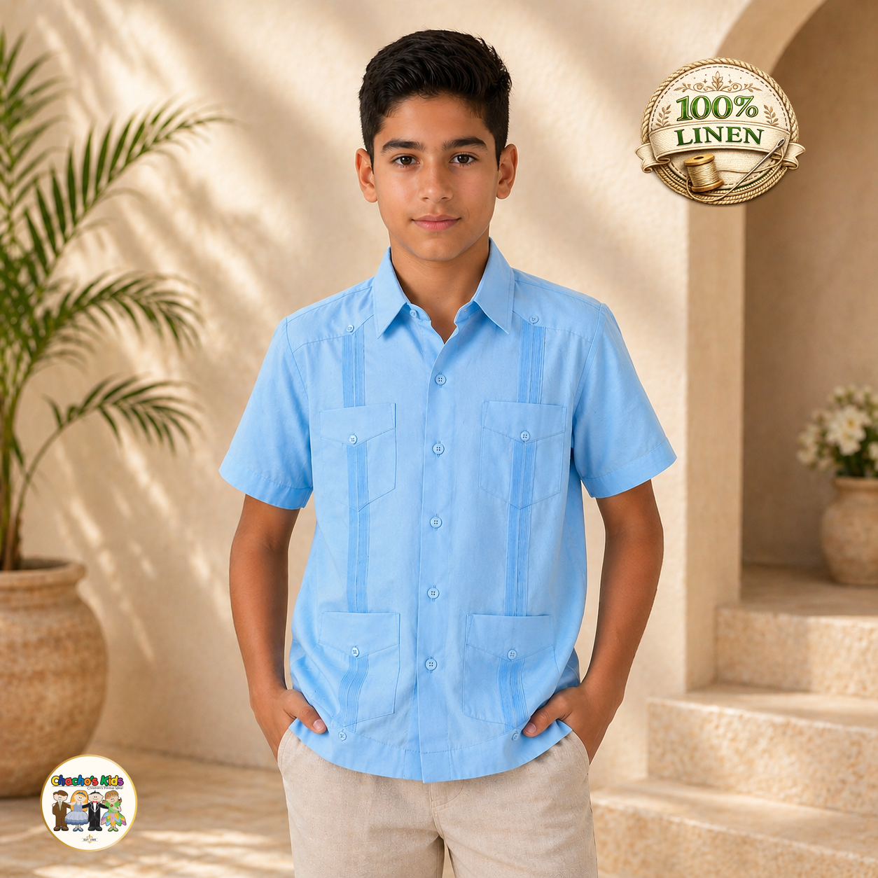 Boys Classic Guayabera 100% Linen