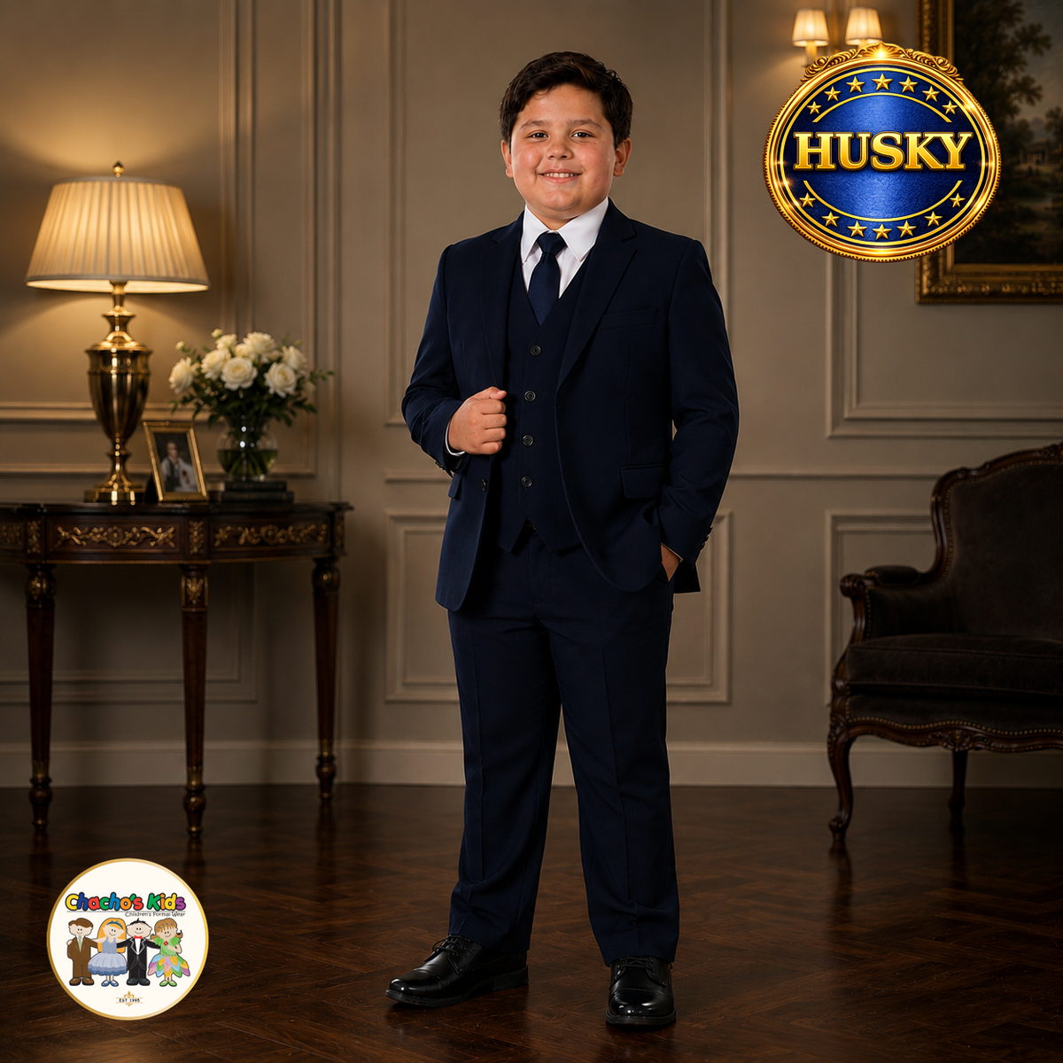 Executive Italian-Cut Boys Husky Suit-Premium (Navy Blue)