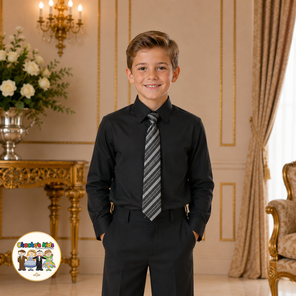 Classic Black Dress Shirt w/Tie