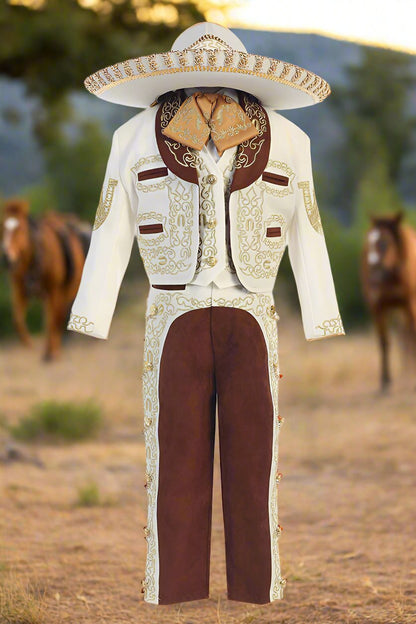 Charro Suit (6-Piece) Ivory/Brown