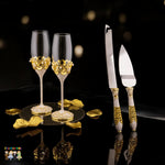 Super Elegant Wedding Wine Cups/ Wedding Flutes & Serving Set-Gold-007-Wedding Accessories-Chacho's Kids