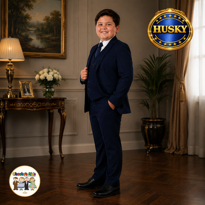 Executive Italian-Cut Boys Husky Suit-Premium (Navy Blue)