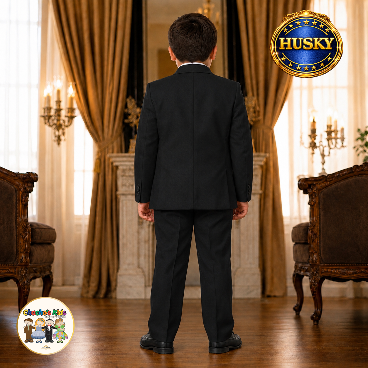 Executive Italian-Cut Boys Husky Suit-Premium (Black)