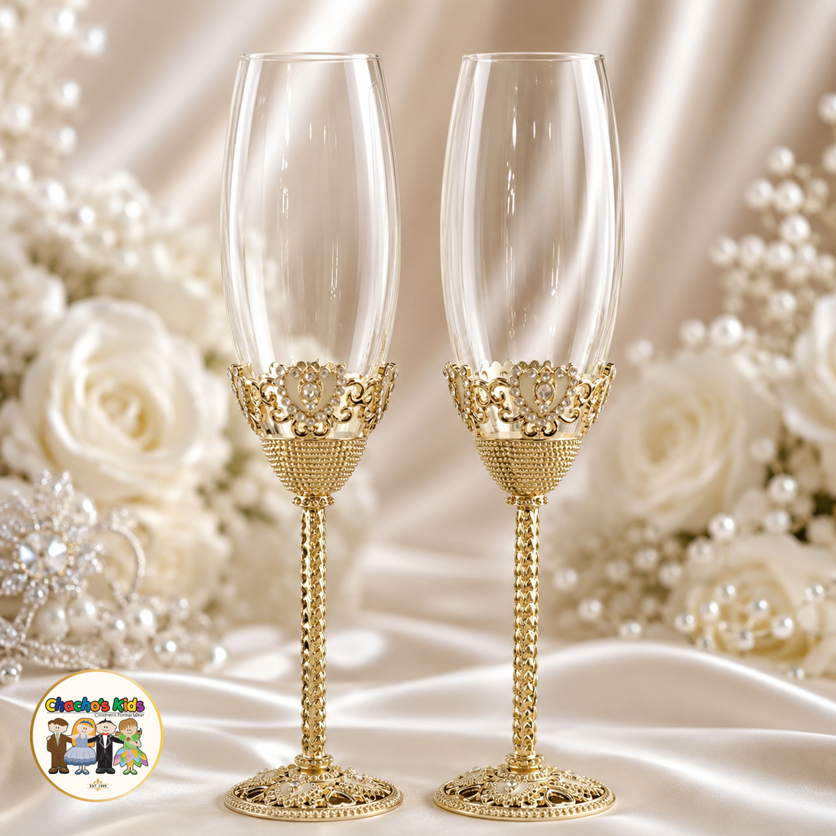 Royal Heart Wedding Flutes (Gold)-807