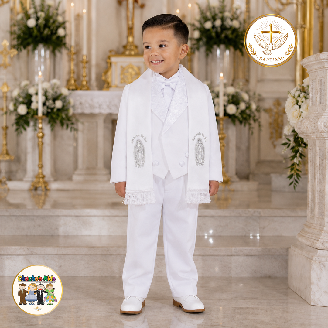 Boys Baptism Suit-Virgin Mary Embroidery (Silver)