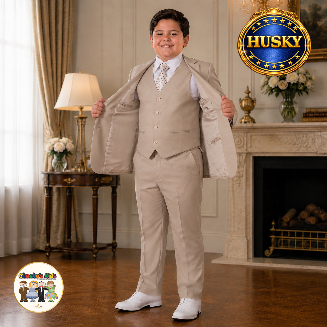 Executive Italian-Cut Boys Husky Suit-Premium (Khaki)
