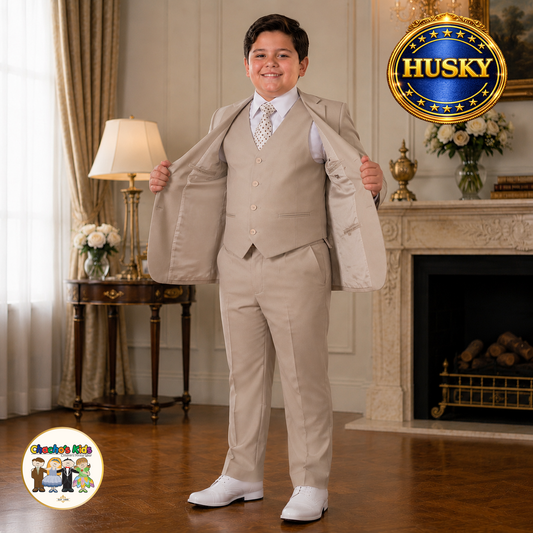 Executive Italian-Cut Boys Husky Suit-Premium (Khaki)