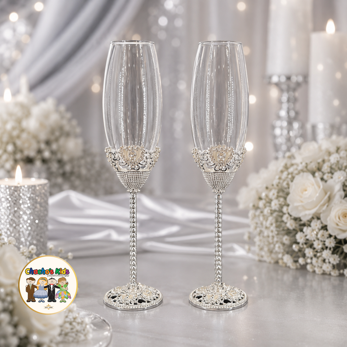Royal Heart Wedding Flutes (Silver)-807