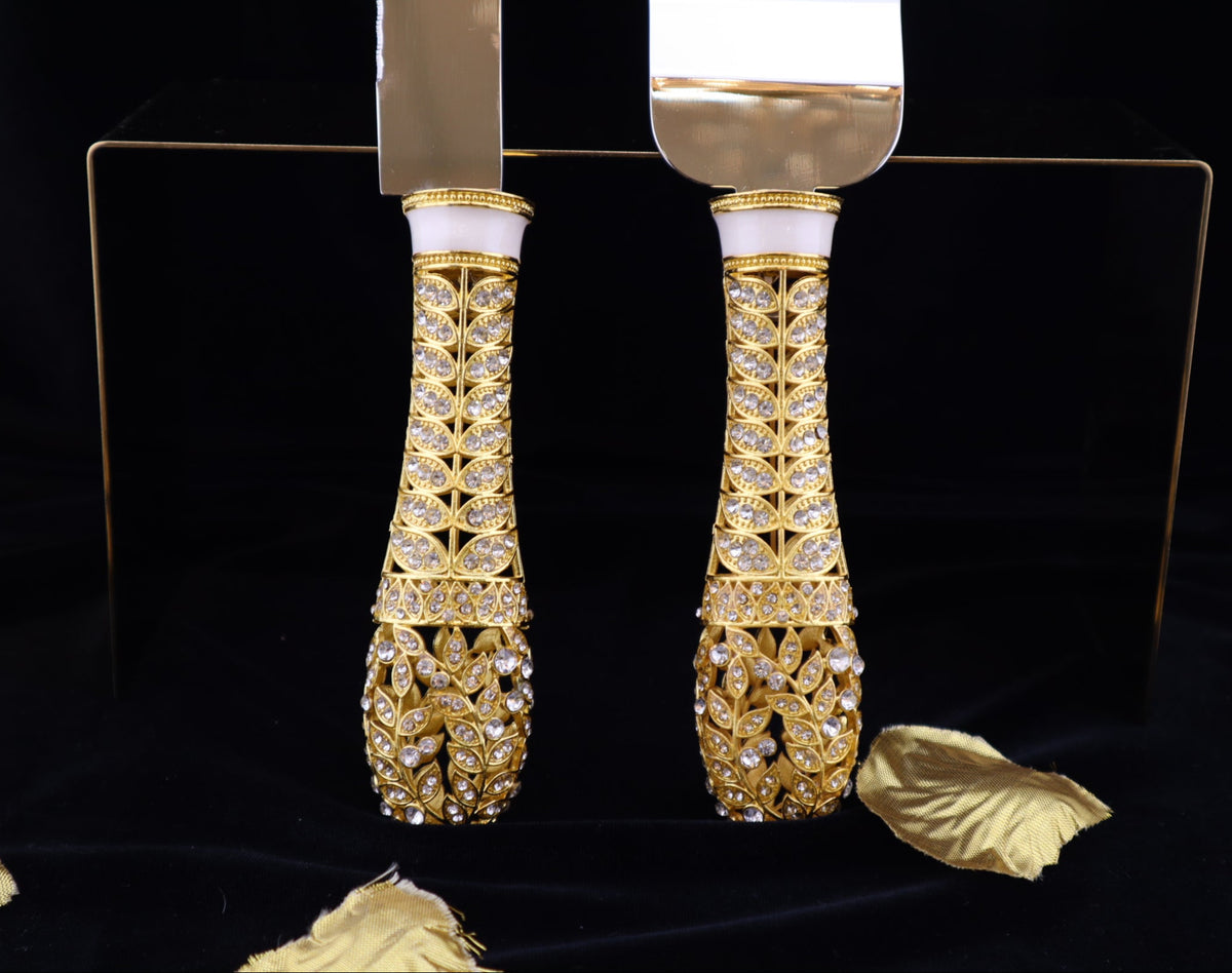 Super Elegant Wedding Wine Cups/ Wedding Knife & Serving Set-GOLD-WNF182-Wedding Accessories-Chacho's Kids