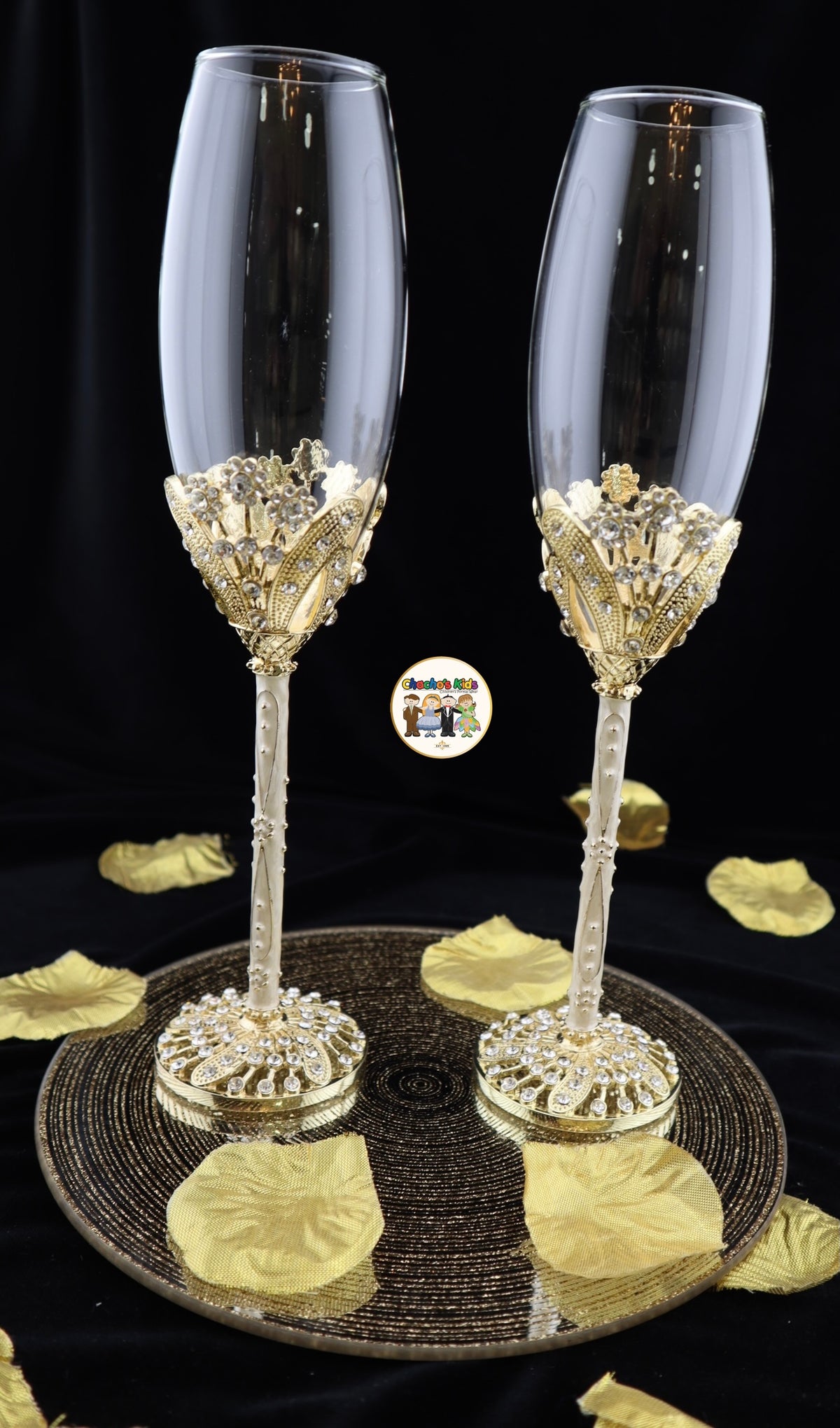 Super Elegant Wedding Wine Cups/ Wedding Flutes Set-Gold-805-Wedding Accessories-Chacho's Kids