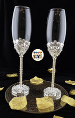 Super Elegant Wedding Wine Cups/ Wedding Flutes Set-Silver-805-Wedding Accessories-Chacho's Kids