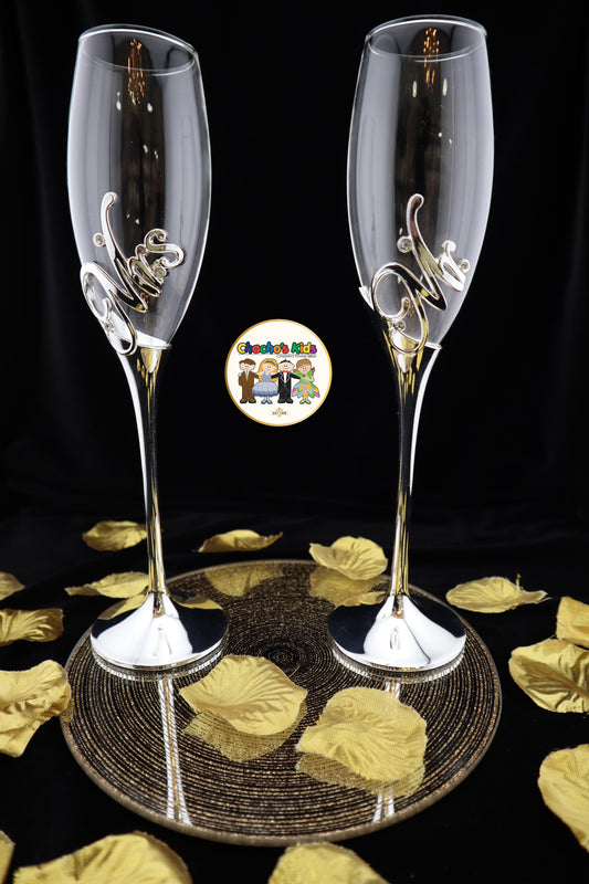 Super Elegant Wedding Wine Cups/ Wedding Flutes Set-Silver-002-Wedding Accessories-Chacho's Kids