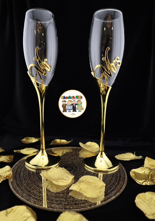Super Elegant Wedding Wine Cups/ Wedding Flutes Set-Gold-002-Wedding Accessories-Chacho's Kids