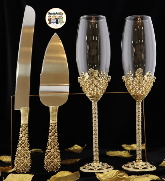 Wedding Flutes & Serving Set-Gold-800