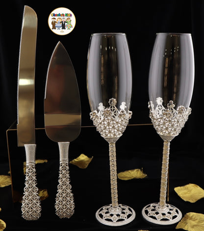 Wedding Flutes & Serving Set-Silver-800