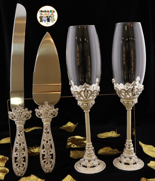 Wedding Flutes & Serving Set-Silver-803