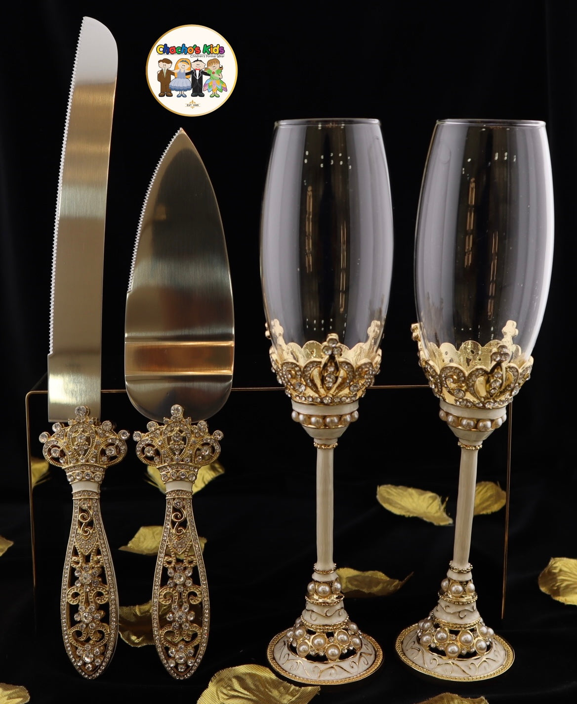 Wedding Flutes & Serving Set-Gold-803