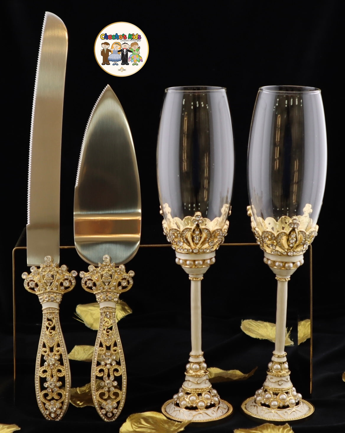 Wedding Flutes & Serving Set-Gold-803