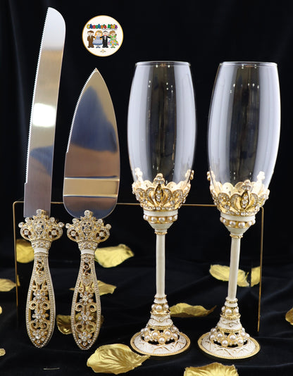 Wedding Flutes & Serving Set-Gold-803