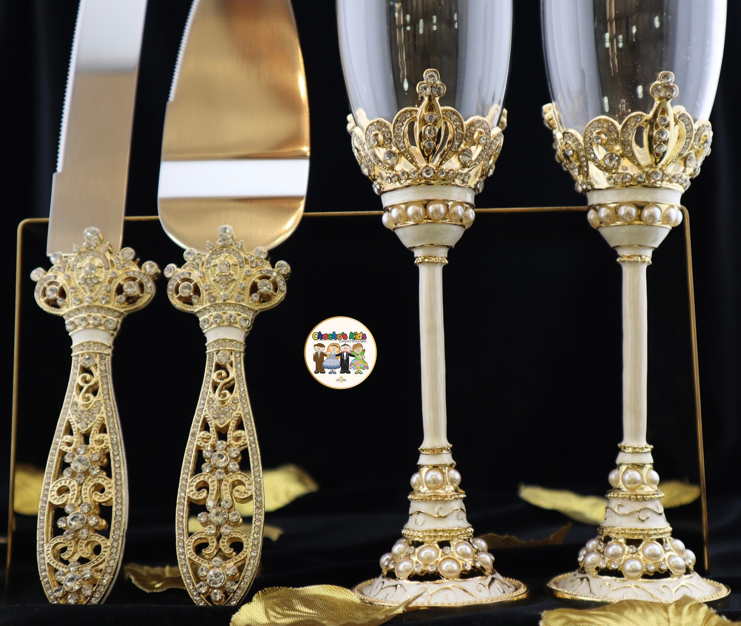Wedding Flutes & Serving Set-Gold-803