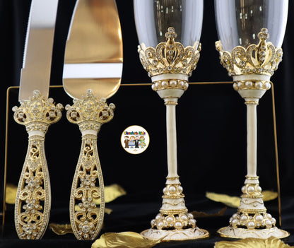 Wedding Flutes & Serving Set-Gold-803
