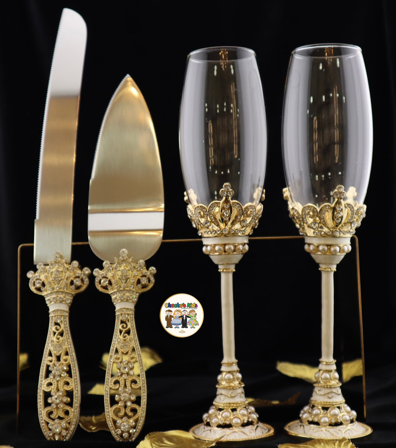 Wedding Flutes & Serving Set-Gold-803