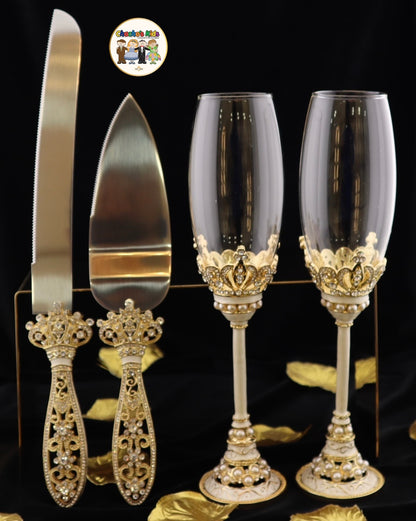 Wedding Flutes & Serving Set-Gold-803