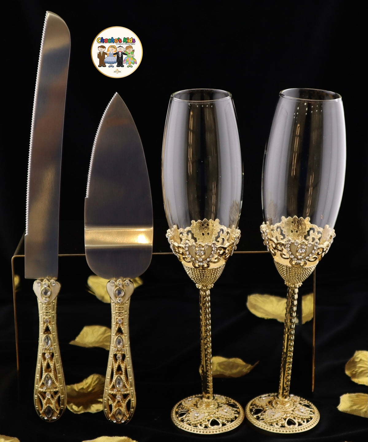 Wedding Flutes & Serving Set-Gold-807