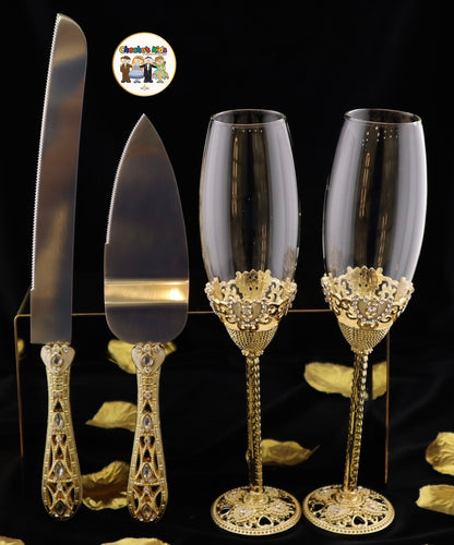 Wedding Flutes & Serving Set-Gold-807